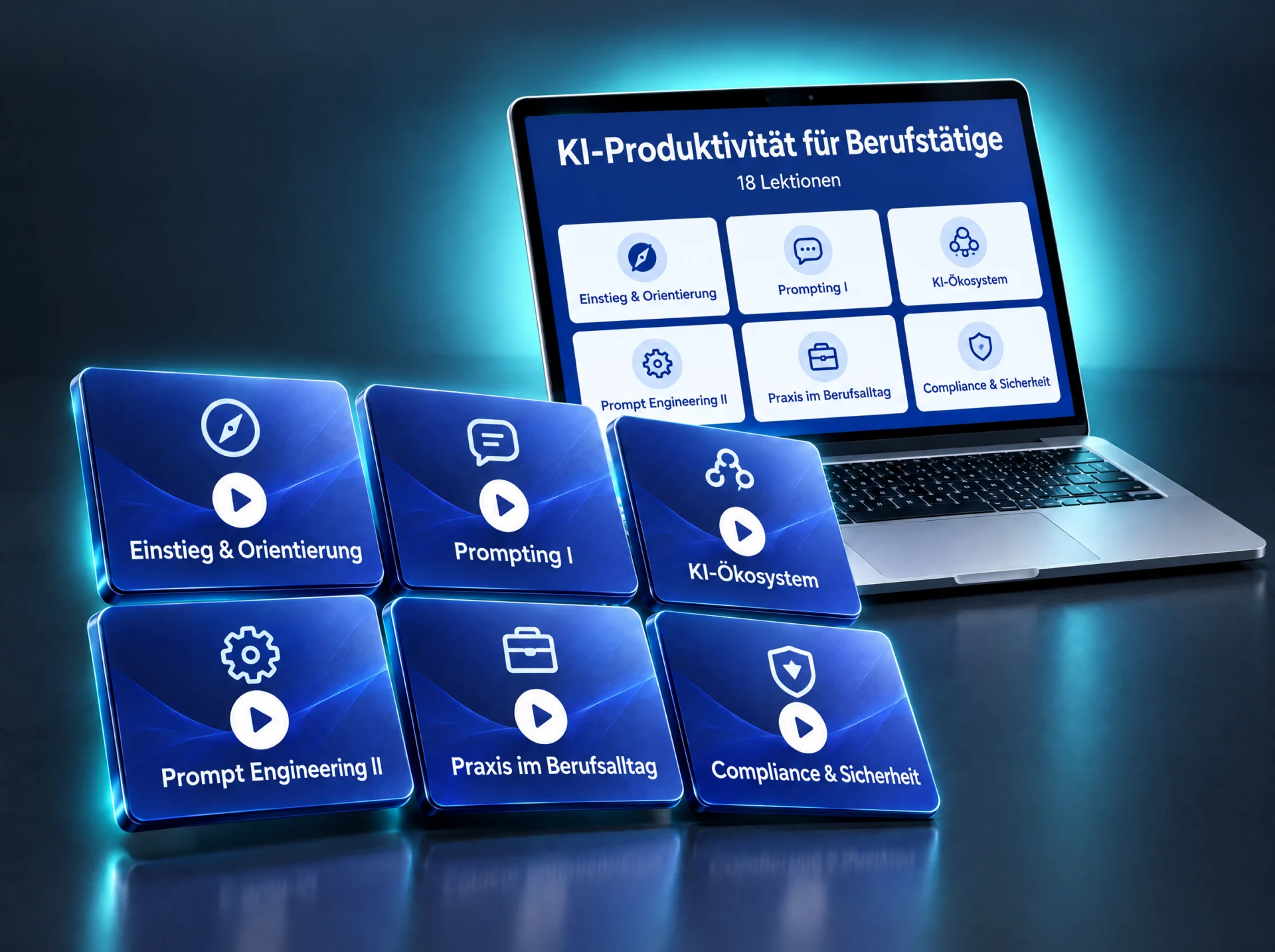 KI-Produktivität für Berufstätige auf dem Laptop mit den 6 Video-Modulen